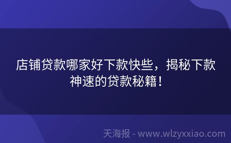 店铺贷款哪家好下款快些，揭秘下款神速的贷款秘籍！