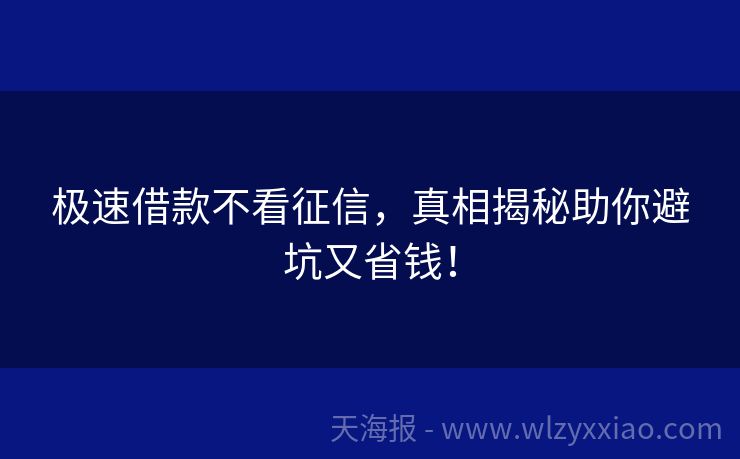 极速借款不看征信，真相揭秘助你避坑又省钱！