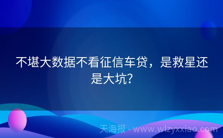 不堪大数据不看征信车贷，是救星还是大坑？