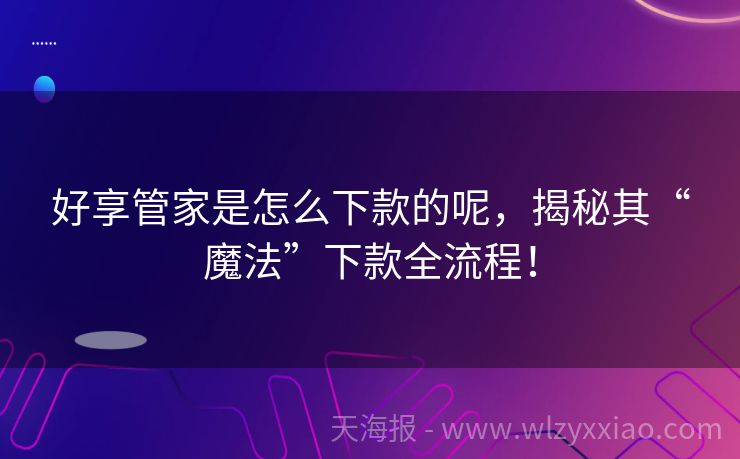 好享管家是怎么下款的呢，揭秘其“魔法”下款全流程！