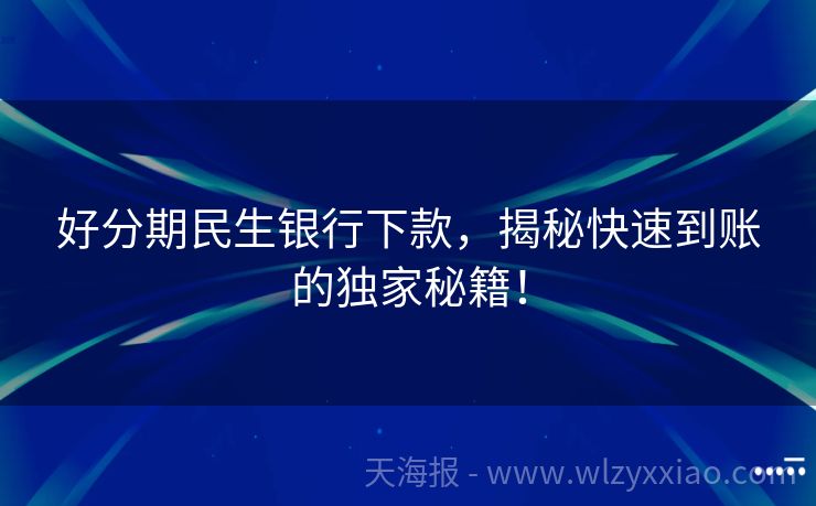 好分期民生银行下款，揭秘快速到账的独家秘籍！
