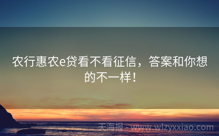 农行惠农e贷看不看征信，答案和你想的不一样！