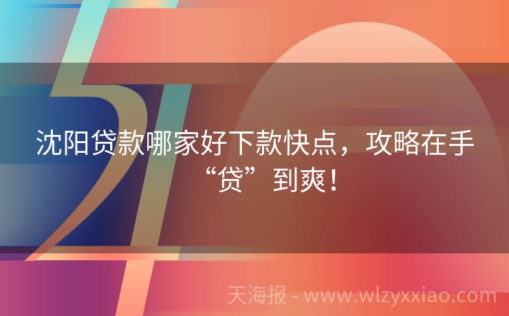 沈阳贷款哪家好下款快点，攻略在手“贷”到爽！