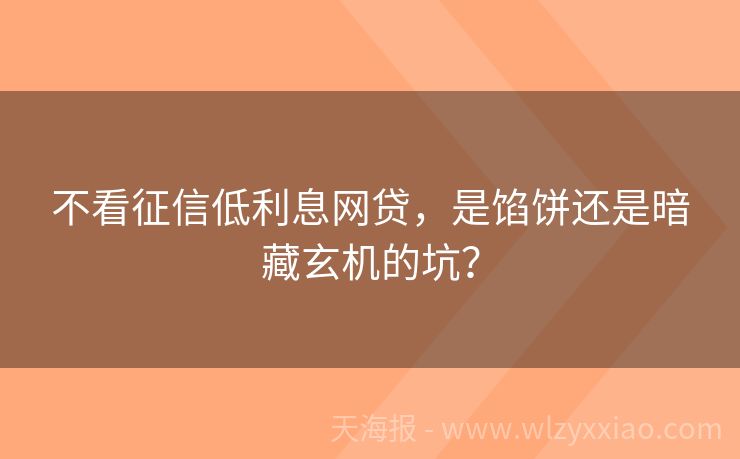 不看征信低利息网贷，是馅饼还是暗藏玄机的坑？