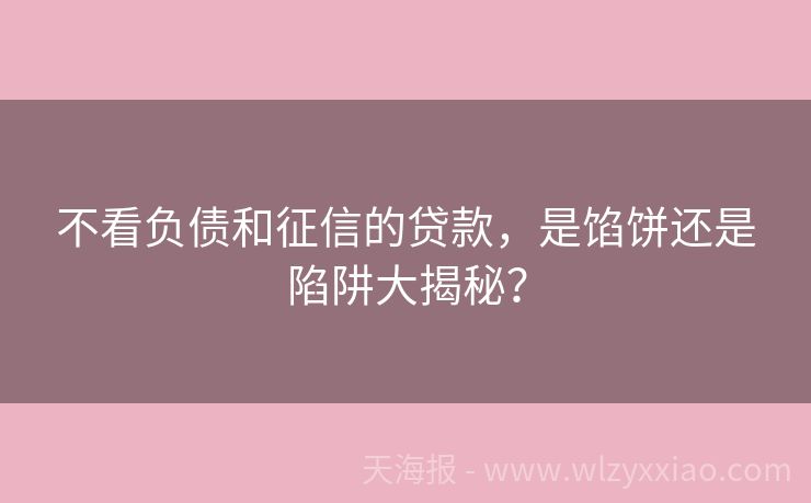 不看负债和征信的贷款，是馅饼还是陷阱大揭秘？