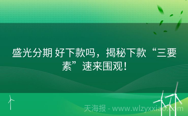 盛光分期 好下款吗，揭秘下款“三要素”速来围观！