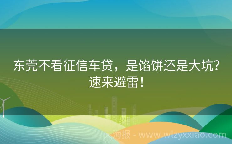 东莞不看征信车贷，是馅饼还是大坑？速来避雷！