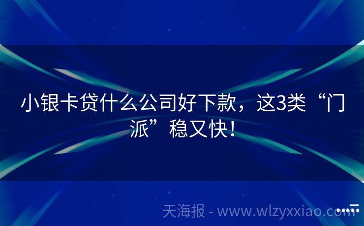 小银卡贷什么公司好下款，这3类“门派”稳又快！
