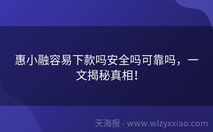 惠小融容易下款吗安全吗可靠吗，一文揭秘真相！