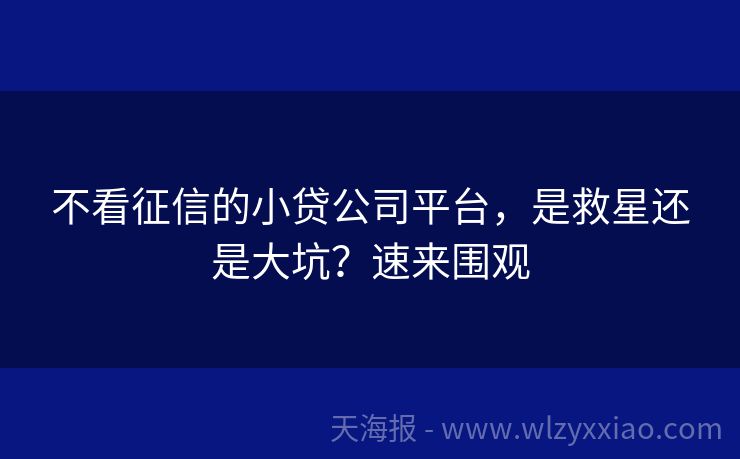 不看征信的小贷公司平台，是救星还是大坑？速来围观