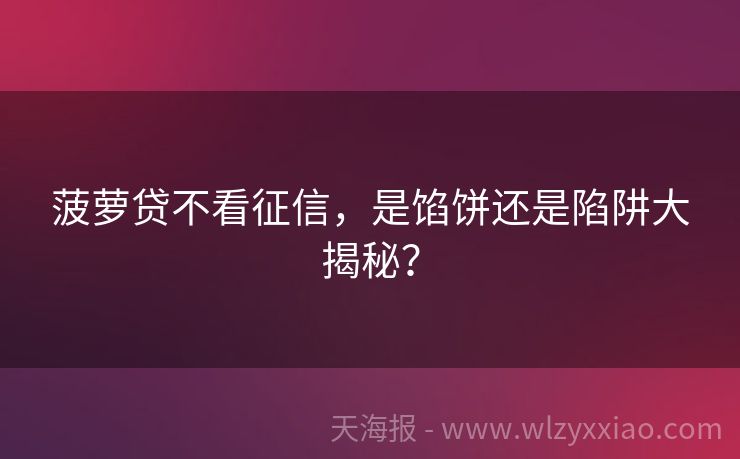 菠萝贷不看征信，是馅饼还是陷阱大揭秘？