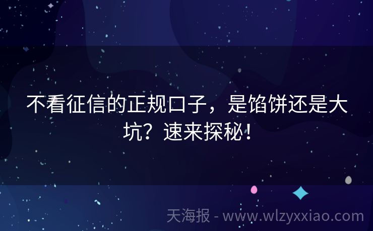 不看征信的正规口子，是馅饼还是大坑？速来探秘！