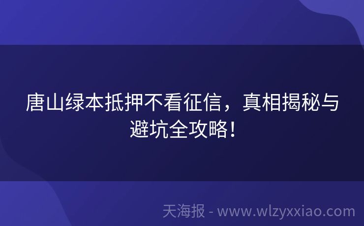 唐山绿本抵押不看征信，真相揭秘与避坑全攻略！