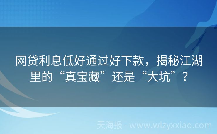 网贷利息低好通过好下款，揭秘江湖里的“真宝藏”还是“大坑”？