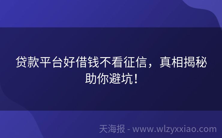 贷款平台好借钱不看征信，真相揭秘助你避坑！