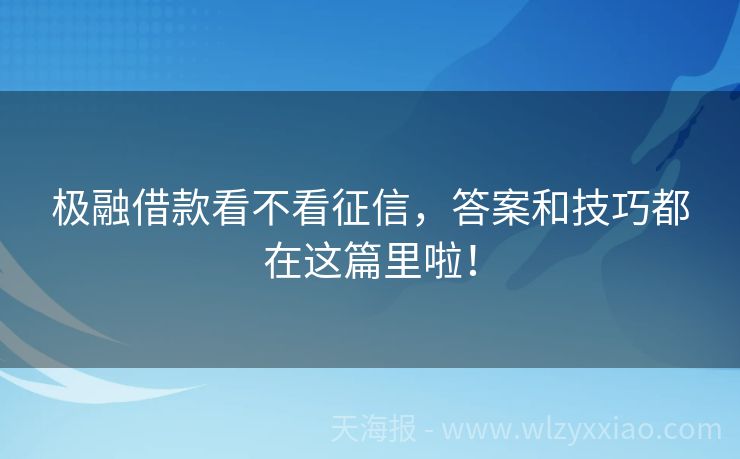 极融借款看不看征信，答案和技巧都在这篇里啦！