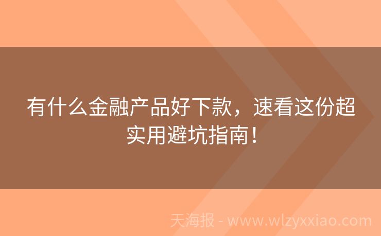 有什么金融产品好下款，速看这份超实用避坑指南！
