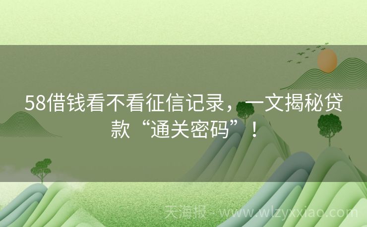 58借钱看不看征信记录，一文揭秘贷款“通关密码”！