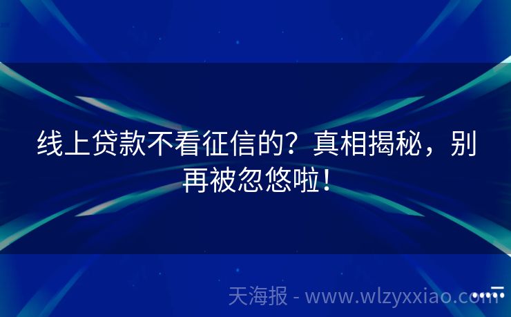 线上贷款不看征信的？真相揭秘，别再被忽悠啦！