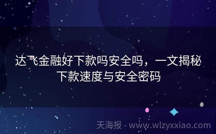 达飞金融好下款吗安全吗，一文揭秘下款速度与安全密码