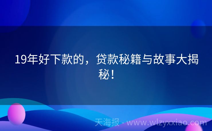 19年好下款的，贷款秘籍与故事大揭秘！