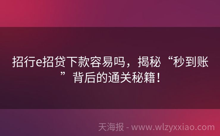 招行e招贷下款容易吗，揭秘“秒到账”背后的通关秘籍！