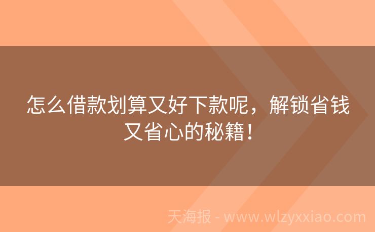怎么借款划算又好下款呢，解锁省钱又省心的秘籍！