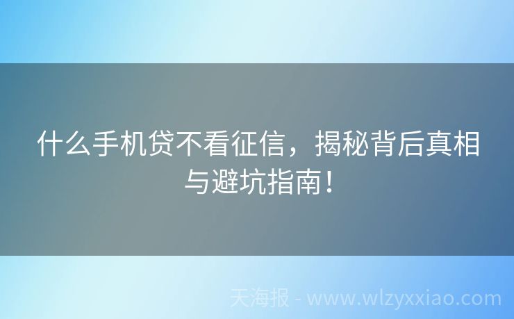 什么手机贷不看征信，揭秘背后真相与避坑指南！