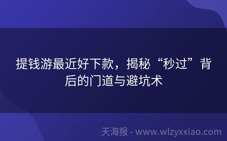 提钱游最近好下款，揭秘“秒过”背后的门道与避坑术