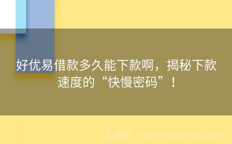 好优易借款多久能下款啊，揭秘下款速度的“快慢密码”！