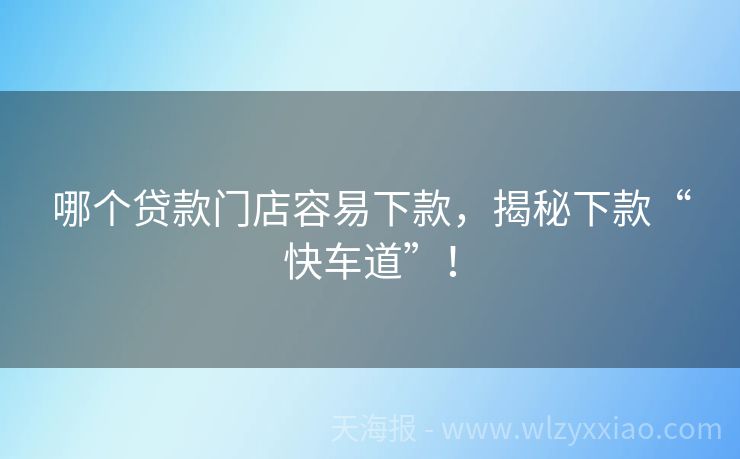 哪个贷款门店容易下款，揭秘下款“快车道”！