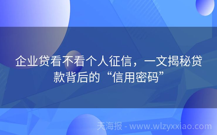 企业贷看不看个人征信，一文揭秘贷款背后的“信用密码”