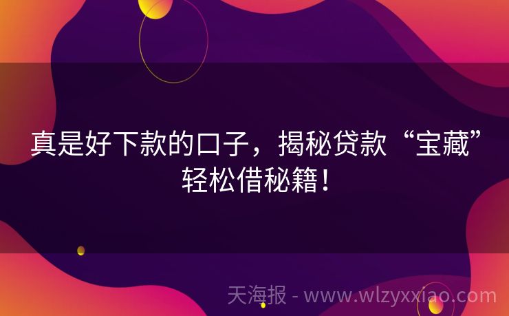 真是好下款的口子，揭秘贷款“宝藏”轻松借秘籍！