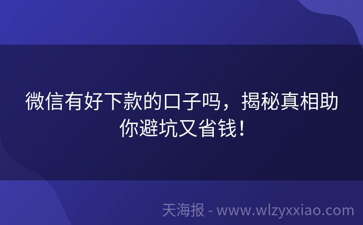 微信有好下款的口子吗，揭秘真相助你避坑又省钱！