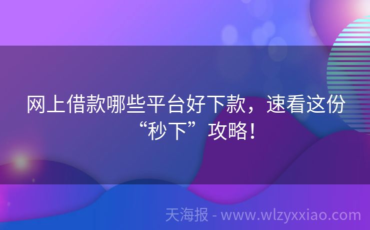 网上借款哪些平台好下款，速看这份“秒下”攻略！