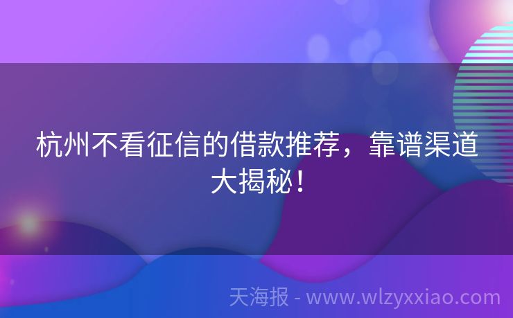 杭州不看征信的借款推荐，靠谱渠道大揭秘！