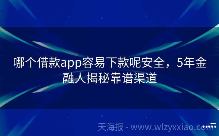 哪个借款app容易下款呢安全，5年金融人揭秘靠谱渠道