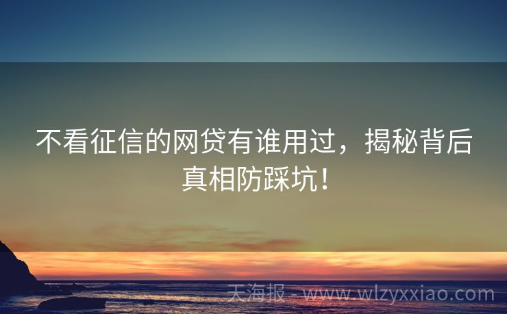 不看征信的网贷有谁用过，揭秘背后真相防踩坑！