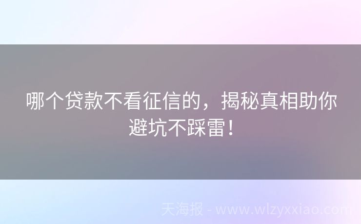 哪个贷款不看征信的，揭秘真相助你避坑不踩雷！
