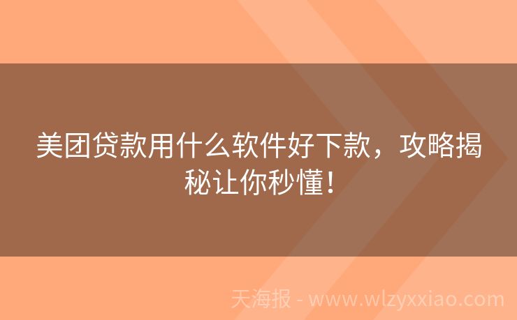 美团贷款用什么软件好下款，攻略揭秘让你秒懂！