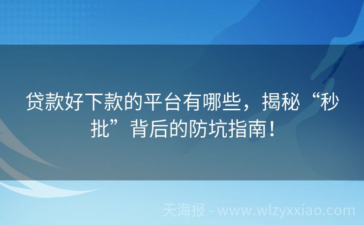 贷款好下款的平台有哪些，揭秘“秒批”背后的防坑指南！