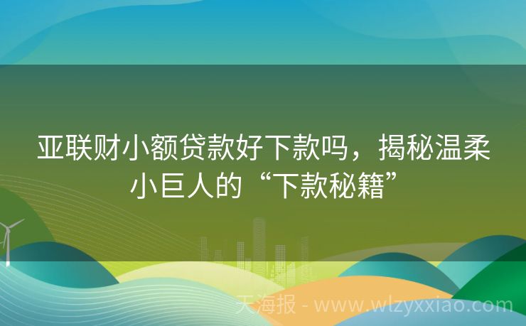 亚联财小额贷款好下款吗，揭秘温柔小巨人的“下款秘籍”