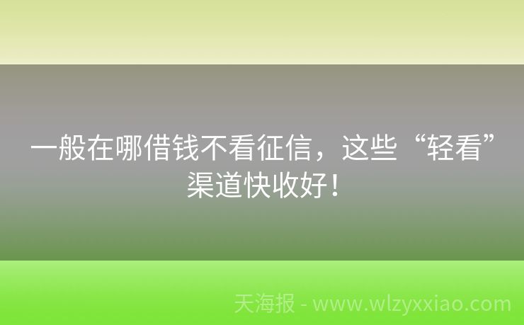 一般在哪借钱不看征信，这些“轻看”渠道快收好！