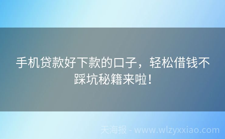 手机贷款好下款的口子，轻松借钱不踩坑秘籍来啦！
