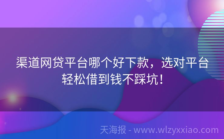 渠道网贷平台哪个好下款，选对平台轻松借到钱不踩坑！