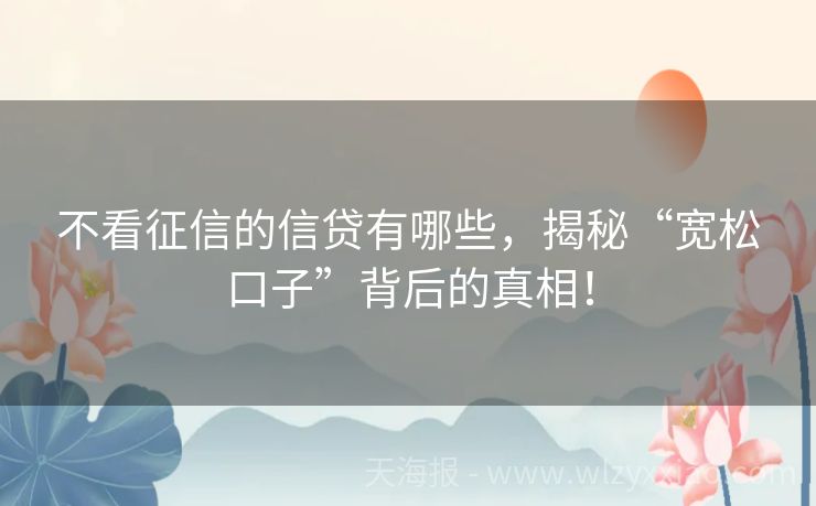 不看征信的信贷有哪些，揭秘“宽松口子”背后的真相！