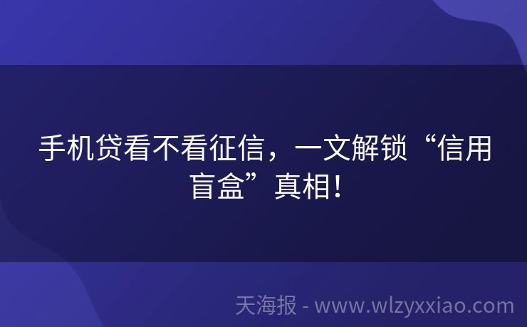 手机贷看不看征信，一文解锁“信用盲盒”真相！