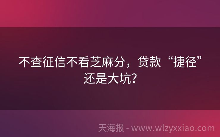 不查征信不看芝麻分，贷款“捷径”还是大坑？