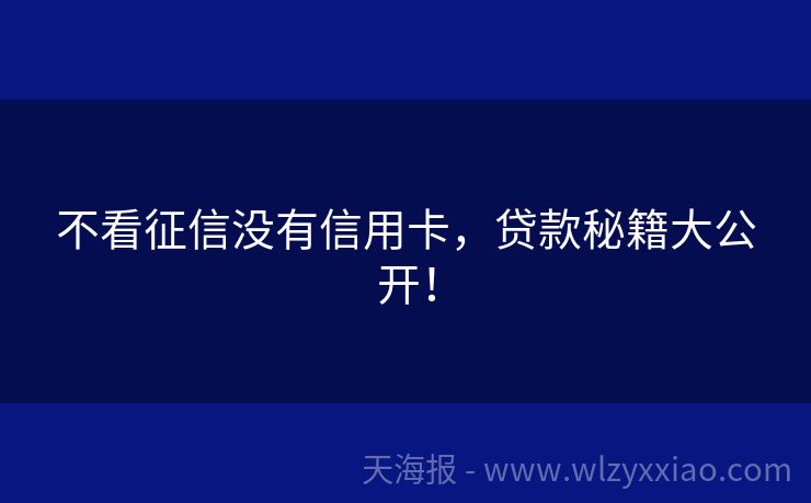 不看征信没有信用卡，贷款秘籍大公开！