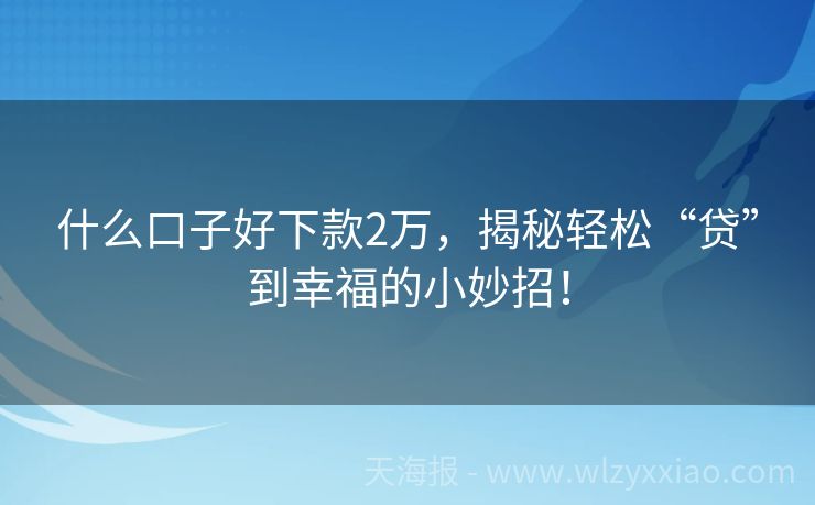 什么口子好下款2万，揭秘轻松“贷”到幸福的小妙招！